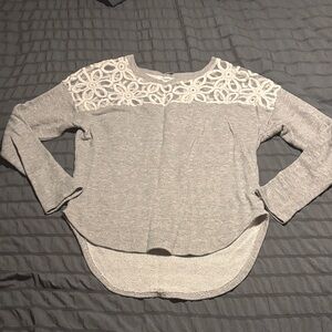 Blu Pepper Gray Floral Lace Long Sleeve Top